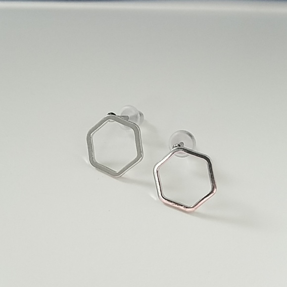 Blue Fox Jewelry - RESTOCKED! Minimalist Hexagon Silvertone Earrings